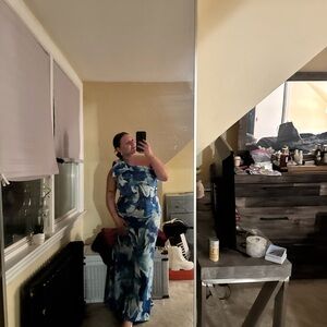 Adrianna Papell Blue One Shoulder Dress